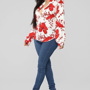 Red Floral Blouse